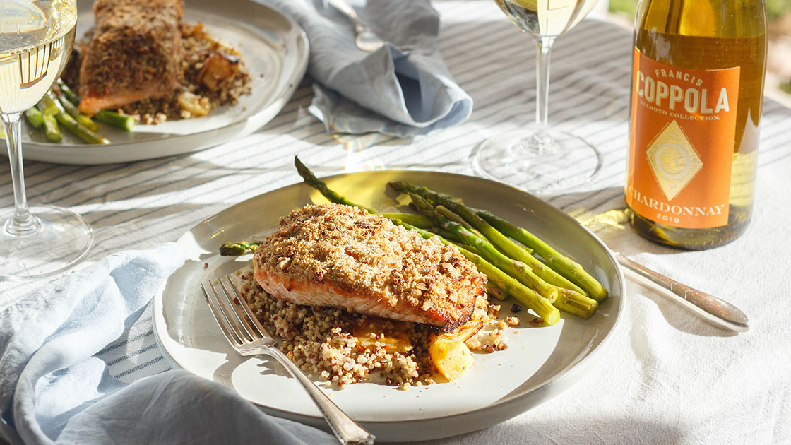 Pecan Crusted Salmon with Roasted Pineapple 