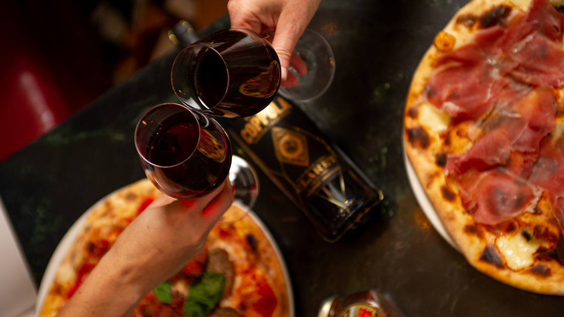 Pizza and Claret.