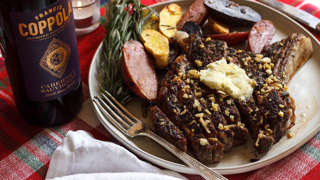 Seared Ribeye Steak with Gorgonzola Butter & Fingerling Potatoes