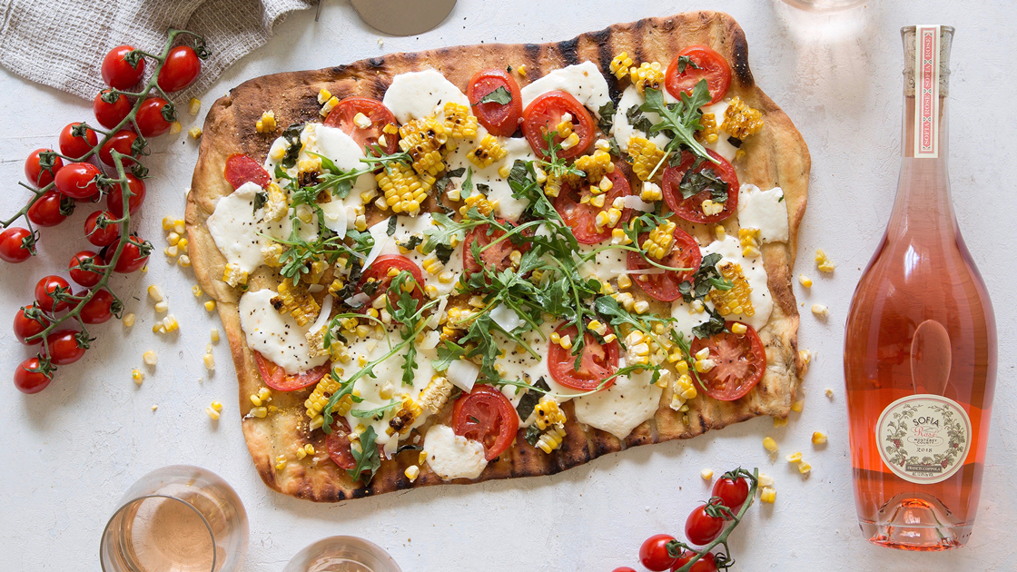 Grilled Corn and Tomato Pizza.