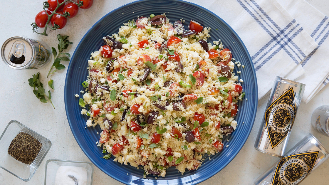 Couscous with Tomatoes, Olives and Feta Cheese.