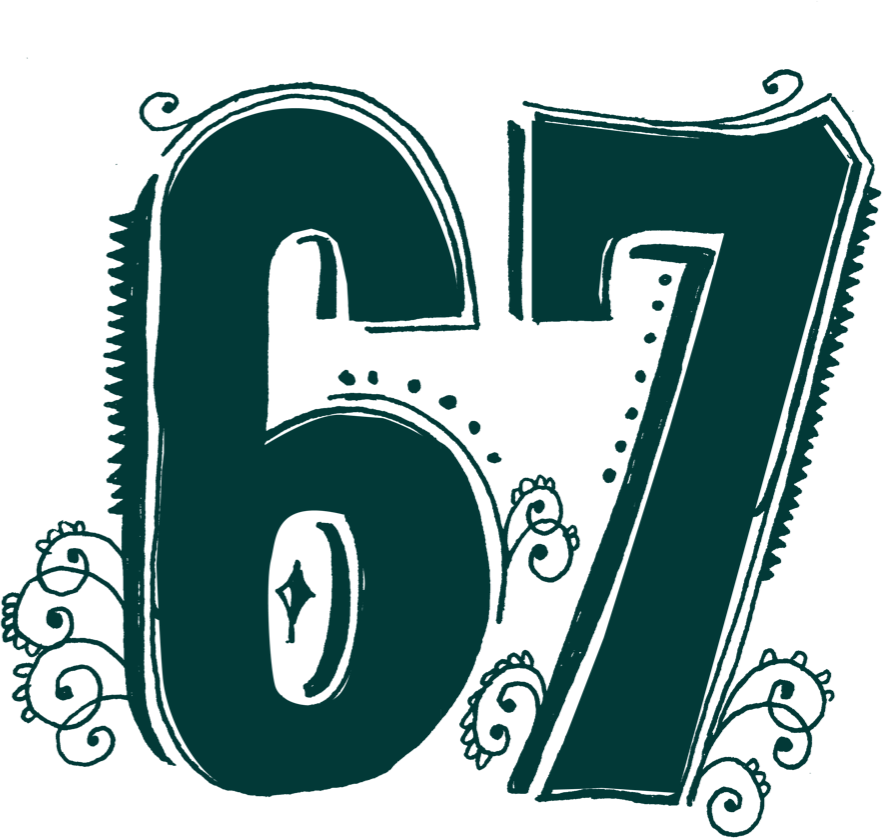 Illustration of the number 67.