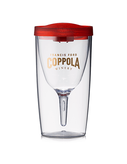 Francis Ford Coppola Winery Logo Vino2Go tumbler with red lid.