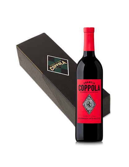 A bottle of  Diamond Collection Red Blend with a black box.